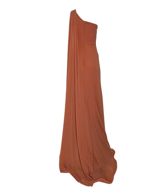 Cult Moda One Shoulder Beaded Gown In Brown