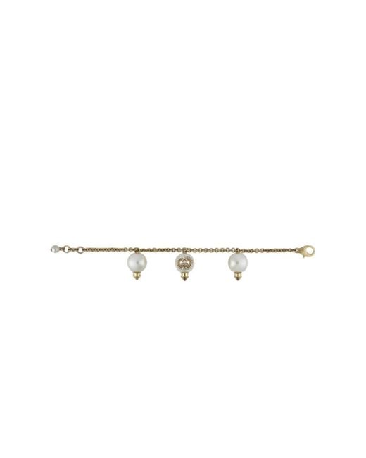 Gucci Metallic Interlocking G Bracelet With Pearls