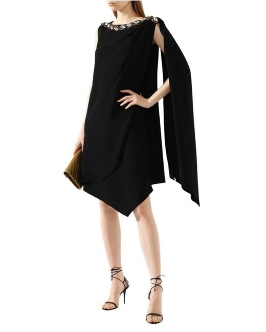 Gucci Black Crystal Embellished Draped Jersey Shift Dress
