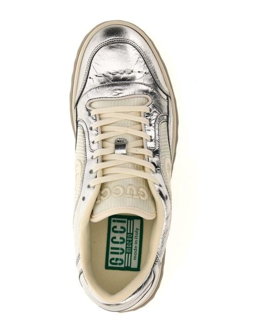 Gucci White Mac80 Metallic Silver Leather Sneakers