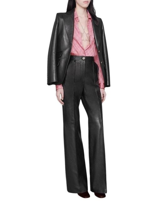 Gucci Gray Black Plonge Leather Flare Trousers