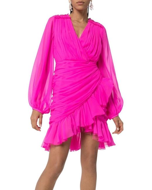 Giambattista Valli Pink Ruched Neon Silk-chiffon Mini Dress