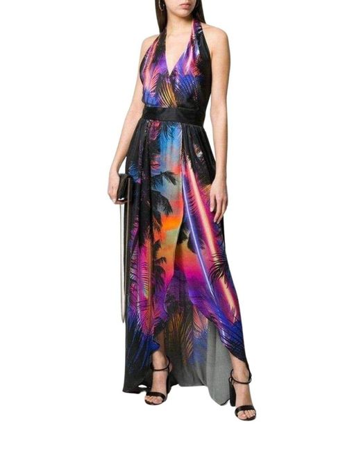 Balmain Multicolor Halter Neck Printed Silk Dress