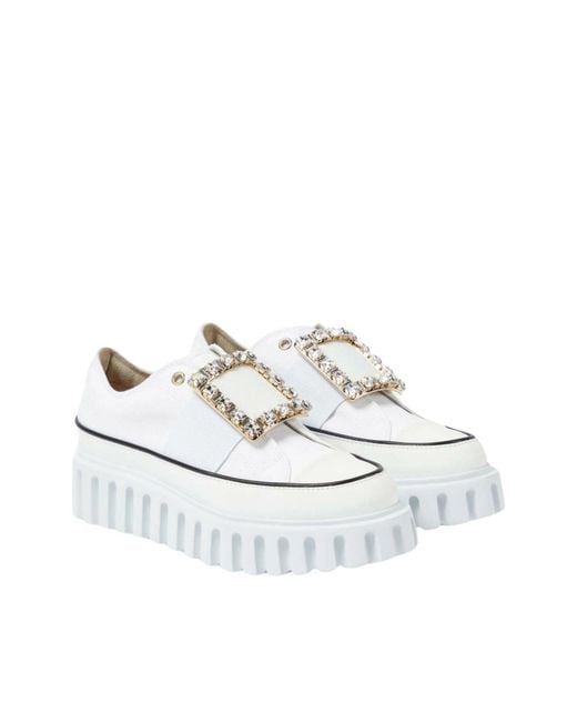Roger Vivier Viv' Go-thick Buckle White Platform Sneakers