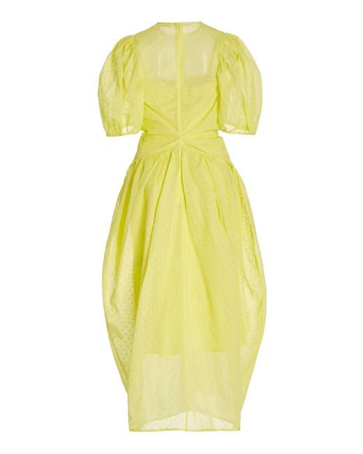 CECILIE BAHNSEN Yellow Juniper Puff-sleeved Midi Dress