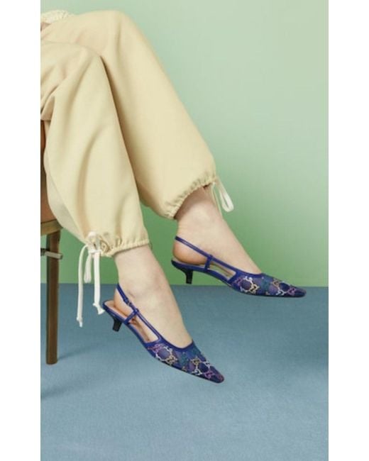 Gucci Blue GG Crystal Slingback Heels 30mm