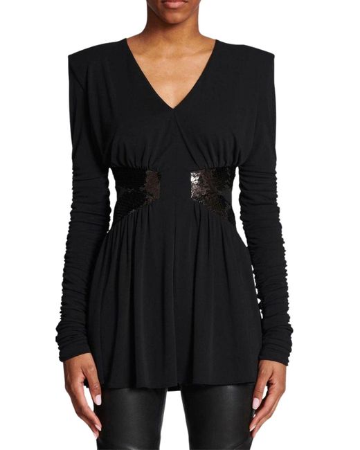 Balmain Black Sequin-embellished V-neck Mini Dress
