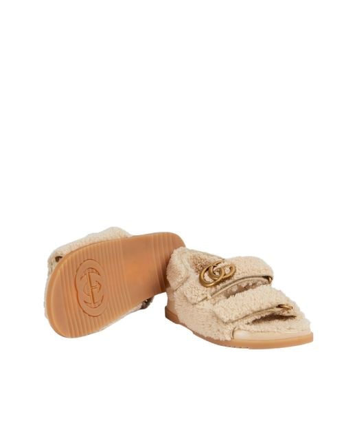 フラットシューズ Double G Merino Wool Sandals in Beige Gucci Double G Merino Wool Sandals In Beige in Natural | Lyst UK