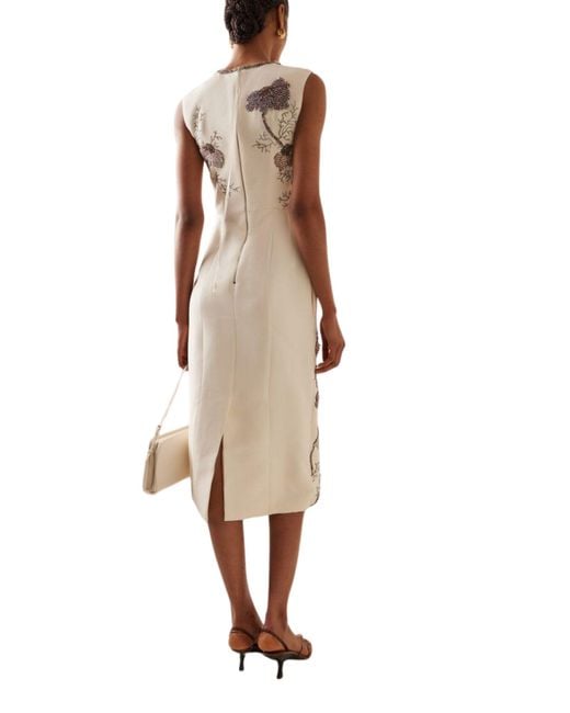 Adam Lippes Natural Floral Embroidered Wool-silk Sheath Midi Dress