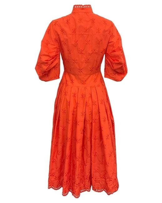 Erdem Red Zelda Broderie Anglaise Poplin Midi Dress