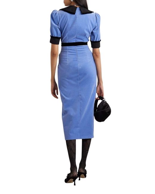 Alessandra Rich Blue Fitted Velvet Dress