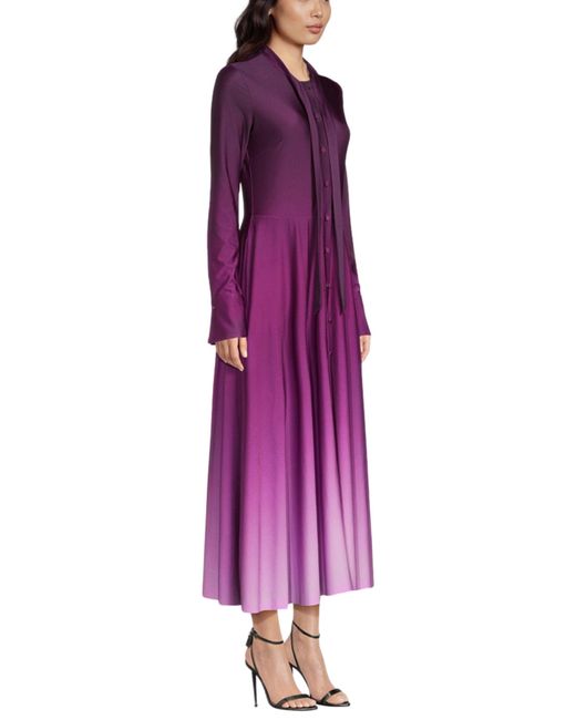 Oscar de la Renta Purple Long-sleeve Ombre Jersey Midi Dress