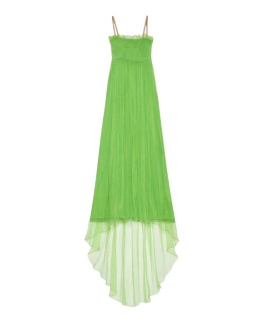 Gucci Kiwi Green Shirred Bodice Smocked Silk Gown