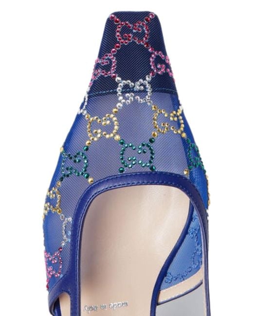 Gucci Blue GG Crystal Slingback Heels 30mm