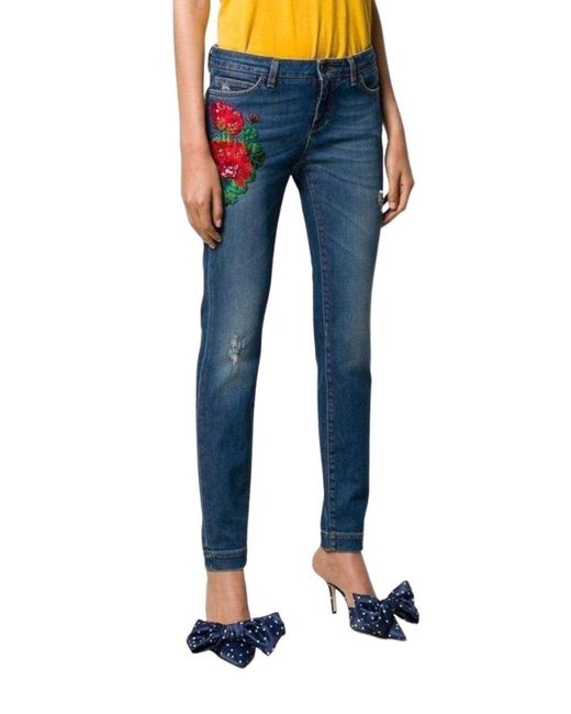 Dolce & Gabbana Blue Embroidery Skinny-fit Jeans