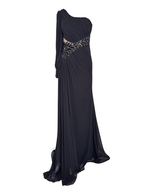 Cult Moda Blue One-shoulder Long Sleeve Chiffon Gown