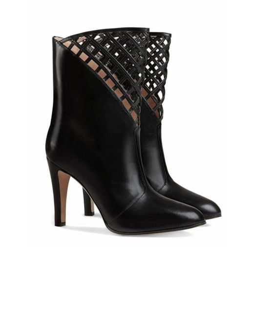 Gucci Black Cutout Leather Ankle Boot