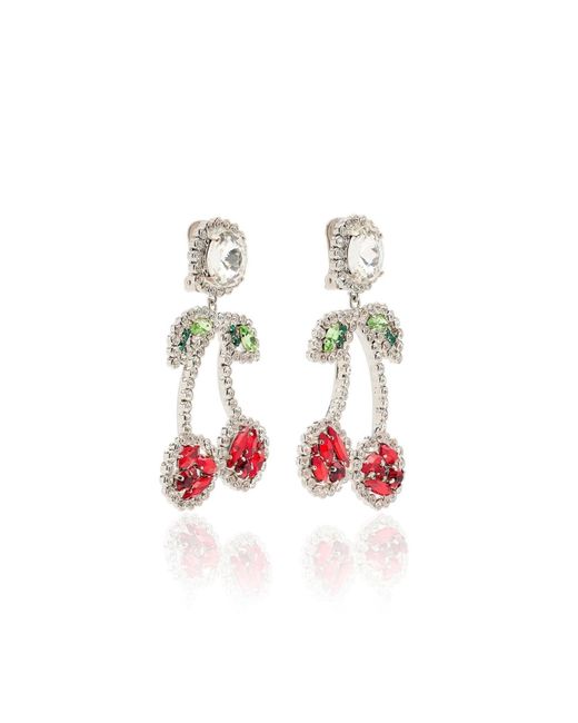 Alessandra Rich Red Cherry Crystal Clip-on Earrings