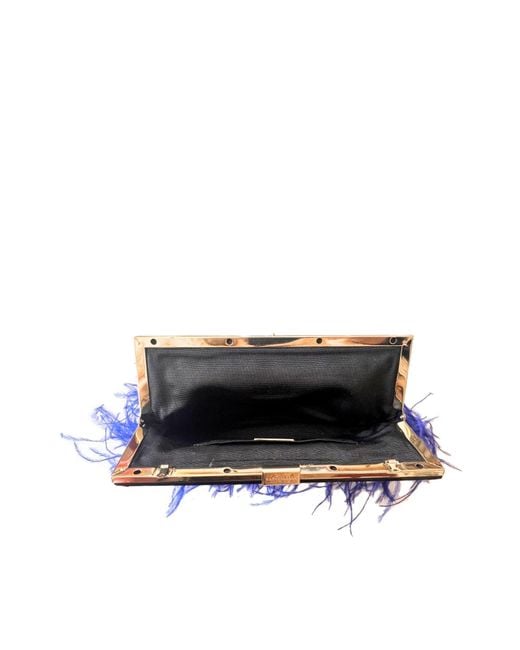 BCBGMAXAZRIA Portia Blue Feather-trim Lucite Clutch