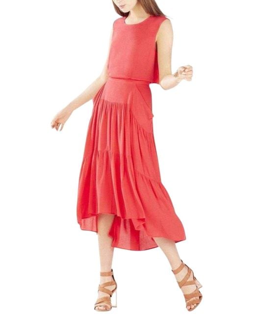 BCBGMAXAZRIA Red Draped Peasant Skirt Dress