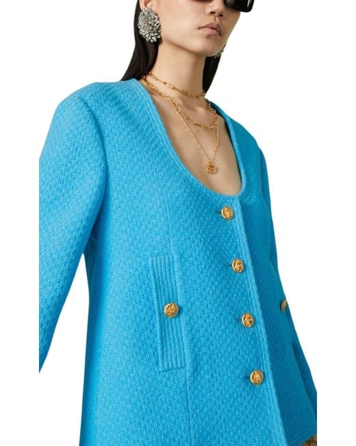 Gucci Blue Turquoise Cotton Tweed Jacket