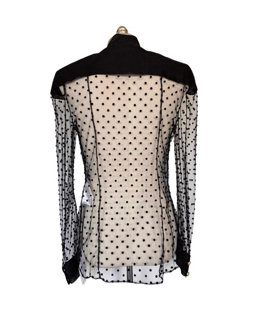 Balmain Long Sleeve Black Polka Dot Silk Shirt With Gold Buttons