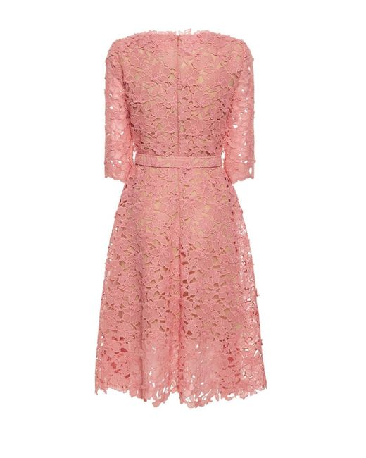 Oscar de la Renta Pink Floral Guipure Lace Dress