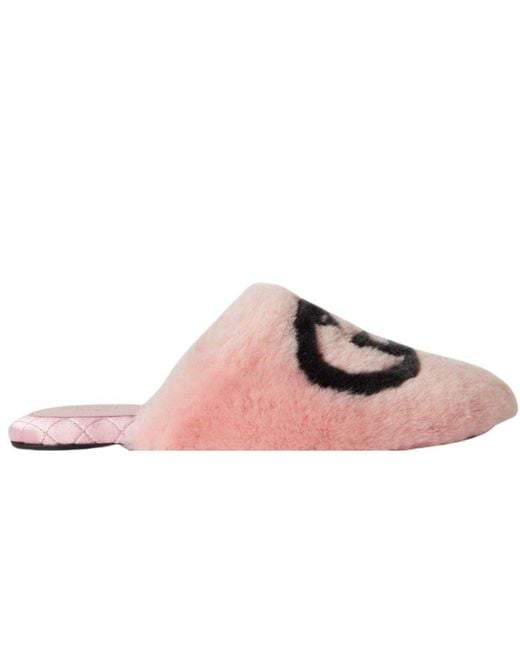Gucci Interlocking G Faux Fur Slippers In Pink