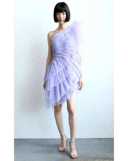 Pamella Roland Purple Pleated Tulle Mini Dress