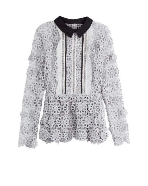 Self-Portrait Gray Ice 3d Floral Guipure Lace Shirt