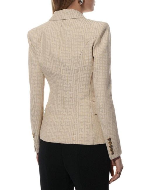 Balmain Natural Monogram Jacquard Double Breasted Jacket