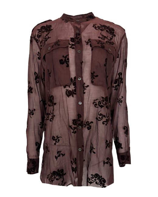 Dries Van Noten Brown Burgundy Floral Silk Blend Shirt
