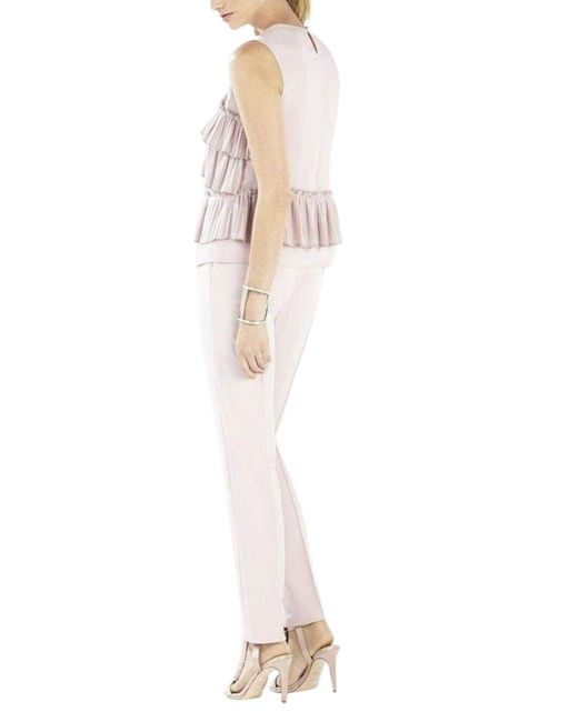 BCBGMAXAZRIA Natural Lorain Pleated Ruffle Applique Top