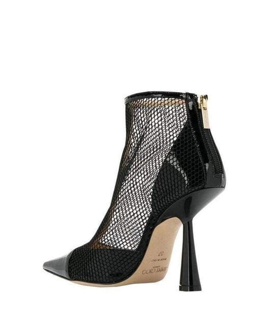 Jimmy Choo Black Kix 100 Fishnet And Patent-leather Ankle Boots It 38.5