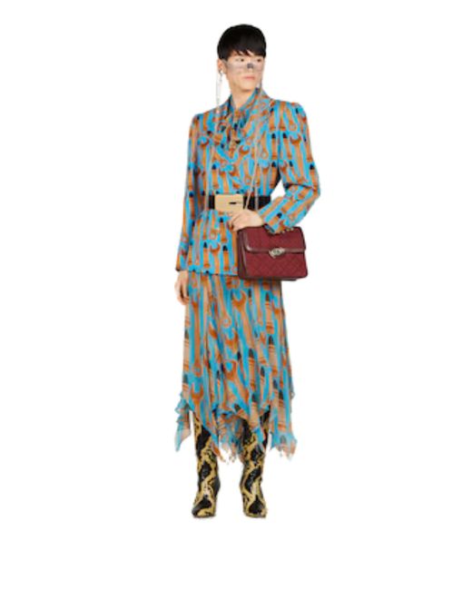 Gucci Blue Lipstick And Tool Print Silk Skirt