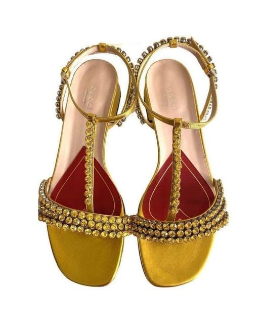 Gucci Bertie Embellished Metallic Leather Sandals In