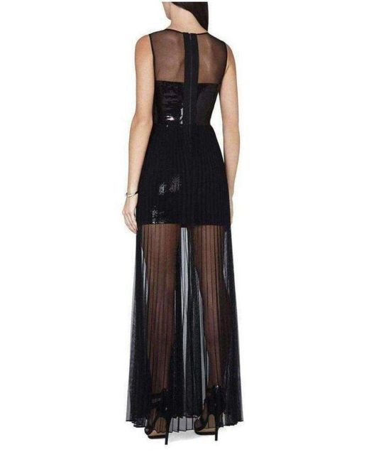 BCBGMAXAZRIA Black Cynthia Sequinned Detail Pleated Gown