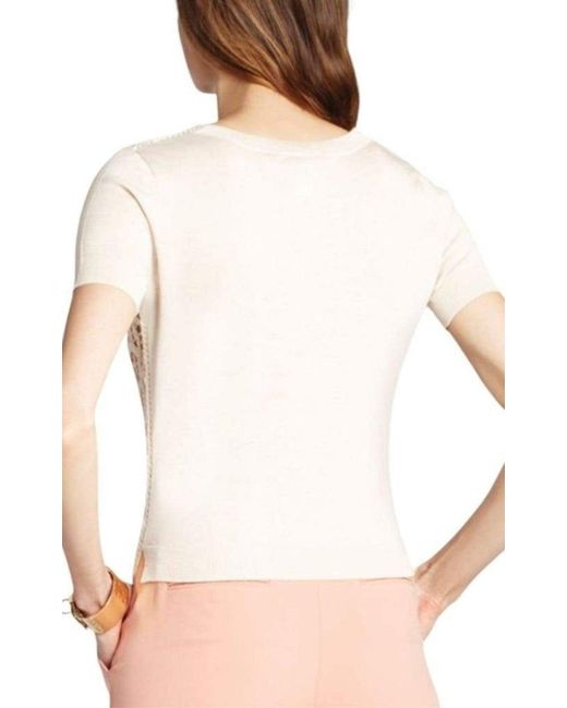BCBGMAXAZRIA Natural Lace Crochet Silk Blend Top