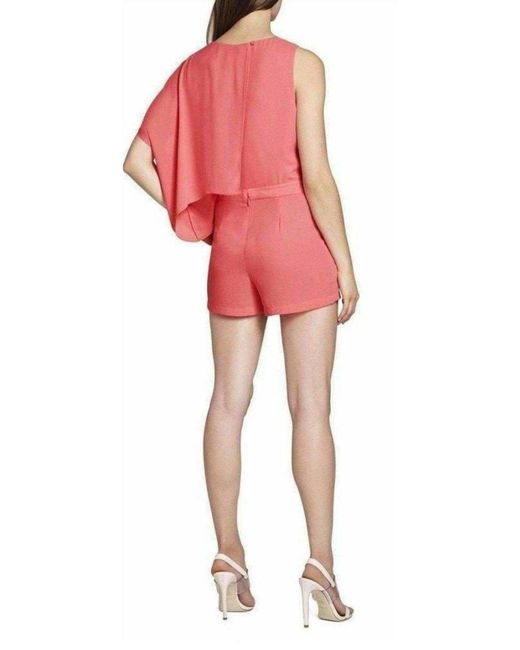 BCBGMAXAZRIA Pink Ambrose Asymmetrical Pleated Romper