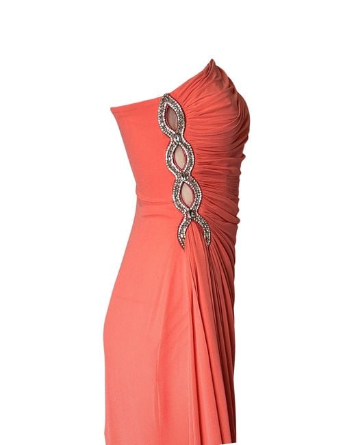 Cult Moda Red One Shoulder Beaded Gown In Coral