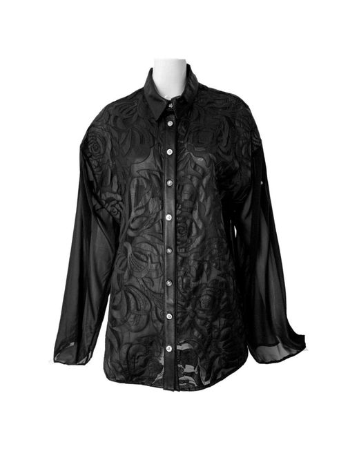 Versace Black Silk Cut Out Leather Applique Shirt It 42 (us 6)