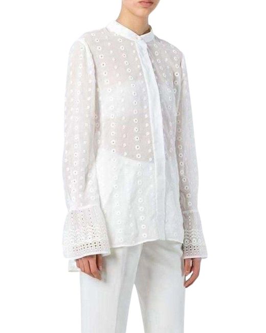 Chloé White Cotton Embroidered Long Sleeve Shirt