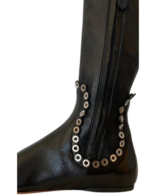 Alaïa Black Over Knee Studded Flat Boots
