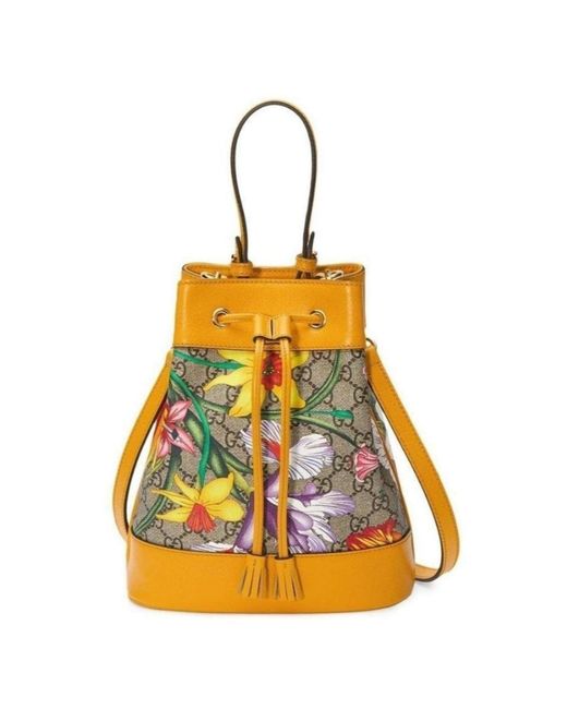 Gucci Yellow Ophidia Flora Pattern Backpack
