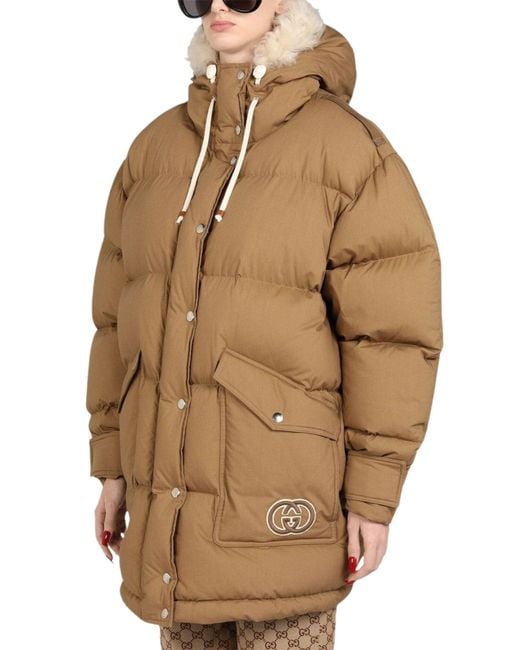 Gucci Brown Padded Puffer Jacket With Faux Fur Hood