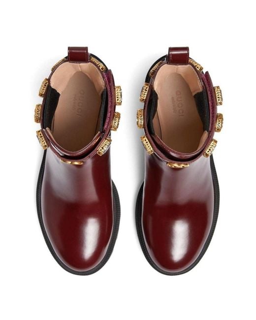 Gucci Brown Crystal-embellished Ankle Leather Boots