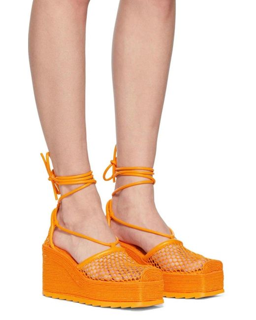 Bottega Veneta Orange Leather And Mesh Espadrilles