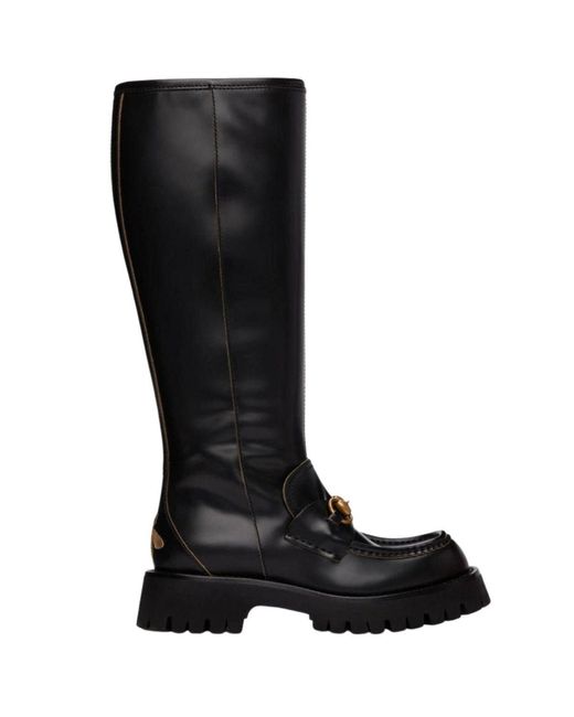 Gucci Black Horsebit Detail Knee-high Boots