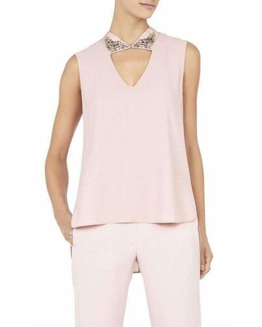 BCBGMAXAZRIA Pink Sofie Jewelled-collar Top