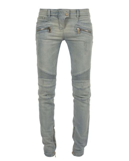 Balmain Gray Light Distressed Bikerjeans Fr 40 (us 10)